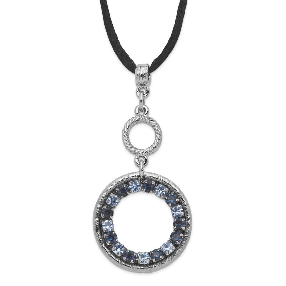 1928 Light & Dark Blue Crystal Double Circle Adj. 16" Satin Cord Necklace